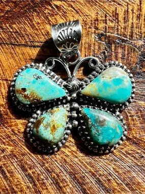 Sterling Silver Kingman Turquoise Butterfly Pendant | Southwestern